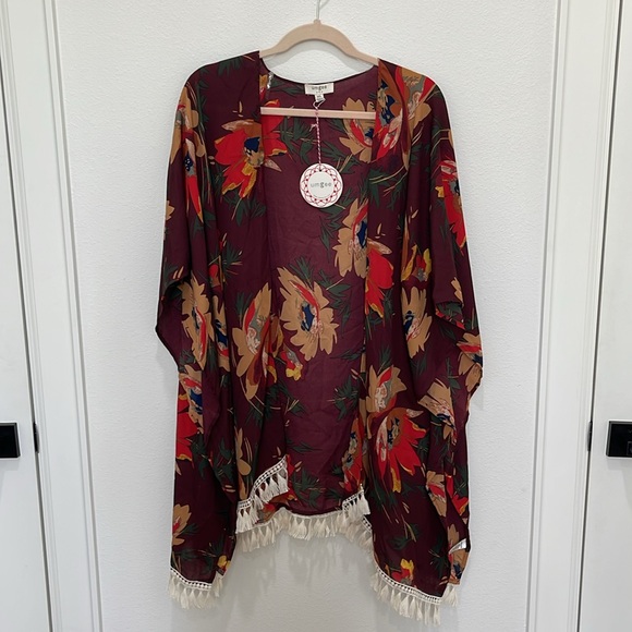 Floral Print Kimono Tassel Trim - Picture 6 of 10